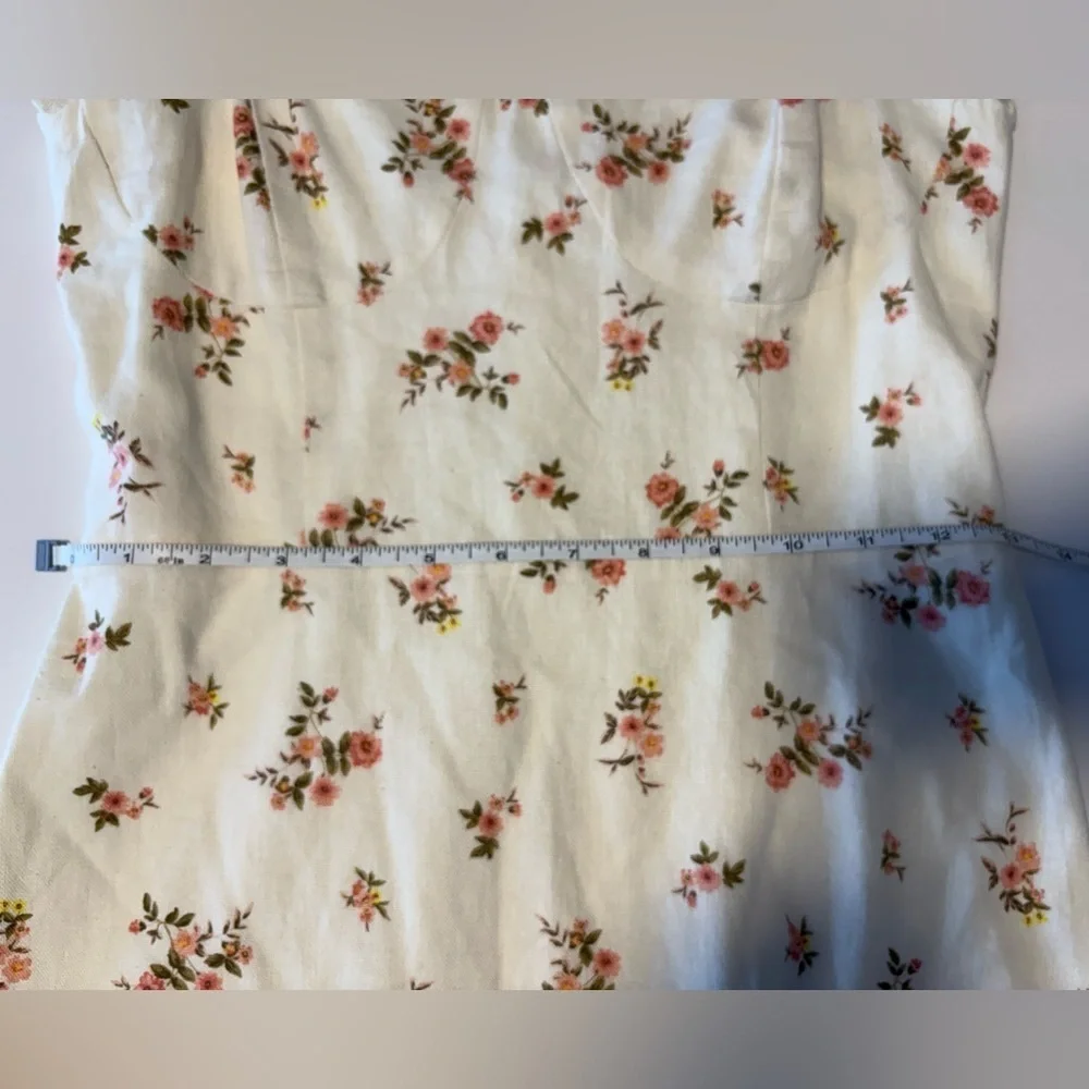 Mahina Cream Floral Linen-Blend Dress – Bustier Top, Smocked Back, Size Small - Picture 9 of 12